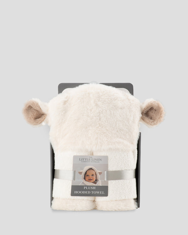 Little Linen Plush Baby Hooded Towel - Farmyard Lamb