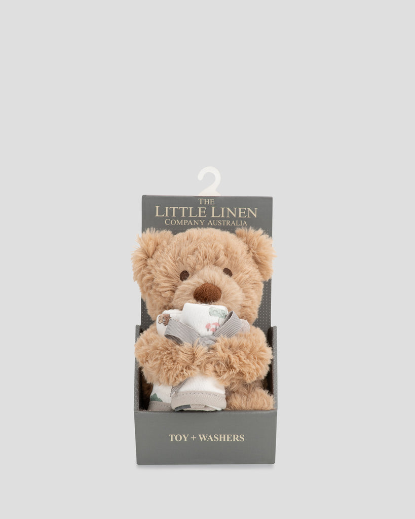 The Little Linen Company Soft Baby Plush Toy & Face Washers - Willow Bear