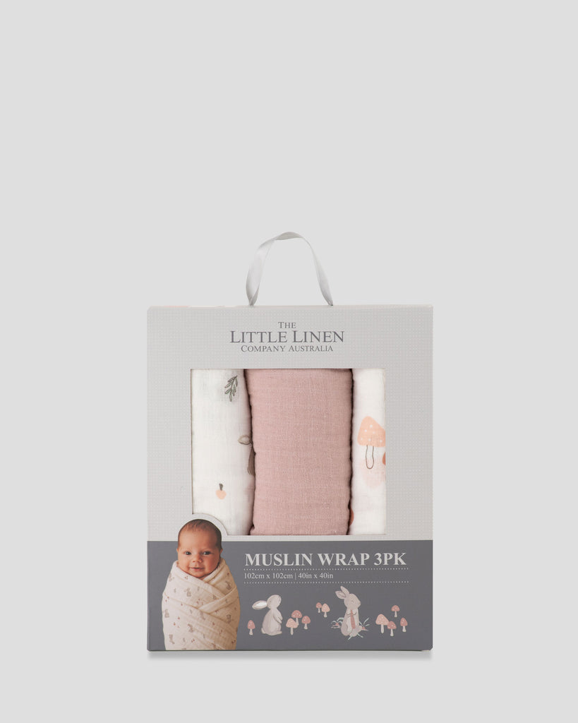 Little Linen Baby Muslin Wraps 3PK - Harvest Bunny