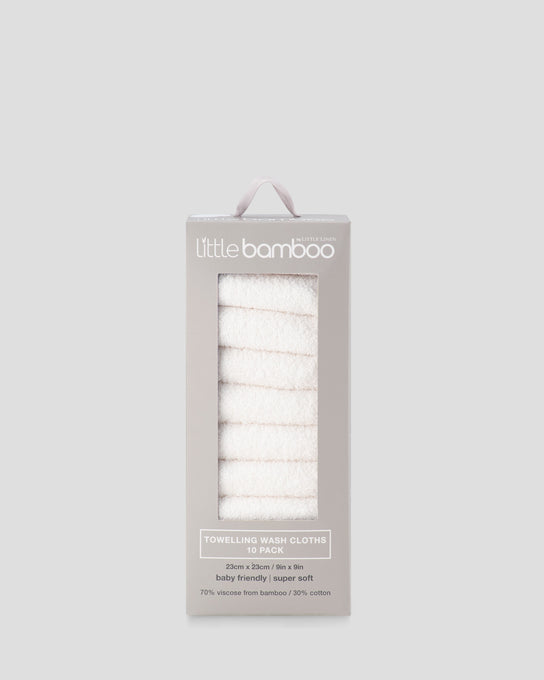 Little Bamboo Baby Towelling Washer 10PK - Natural