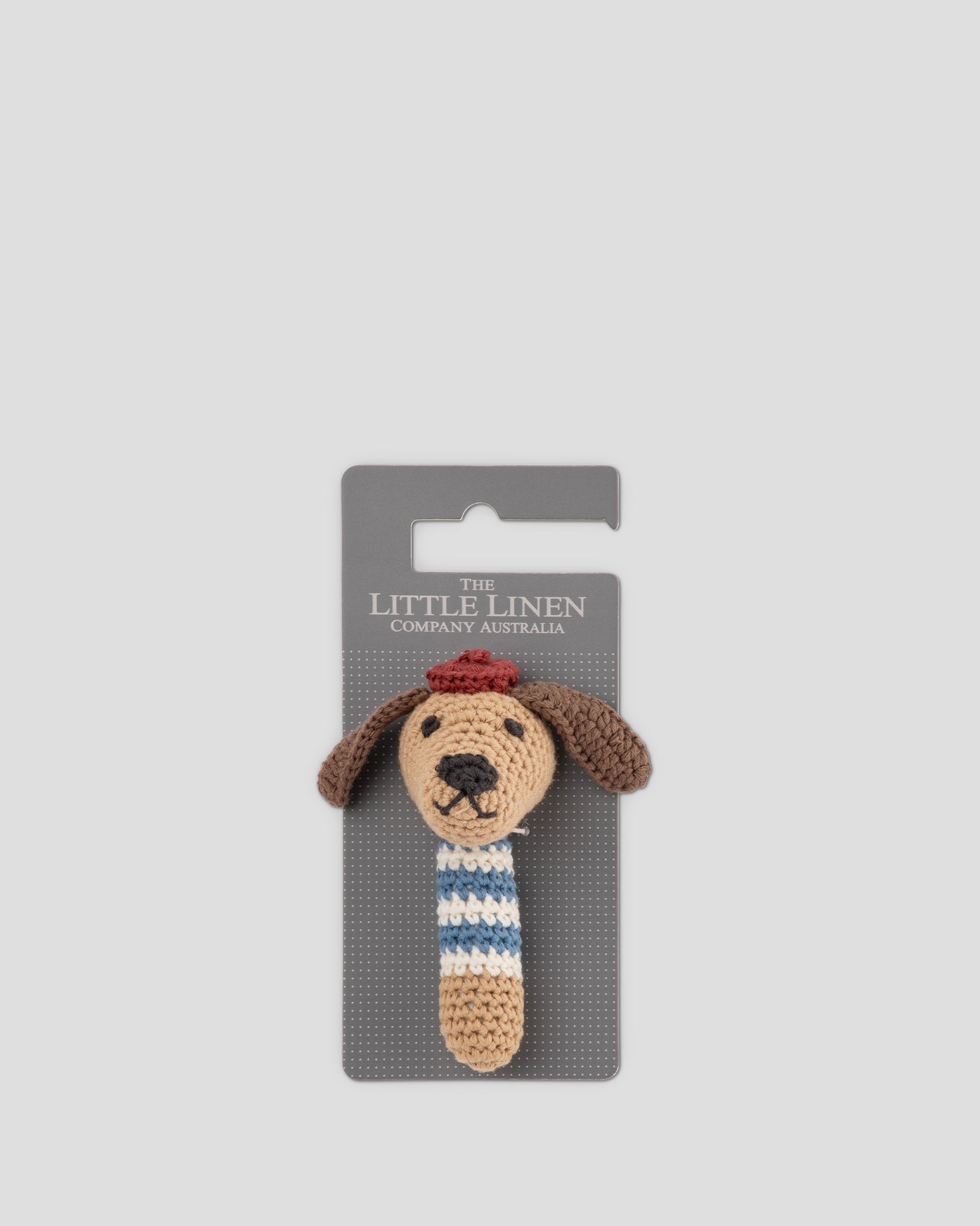 The Little Linen Company Crochet Baby Rattle - Boris the Barklife Dog