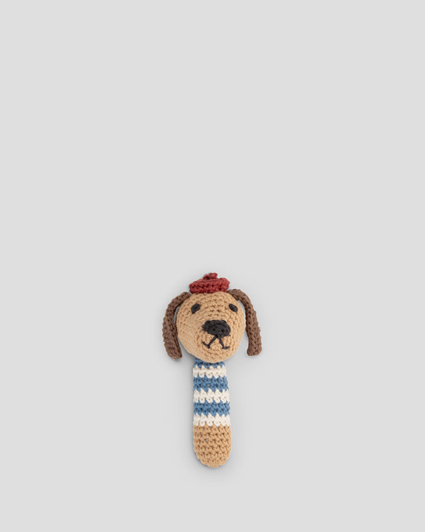 The Little Linen Company Crochet Baby Rattle - Boris the Barklife Dog
