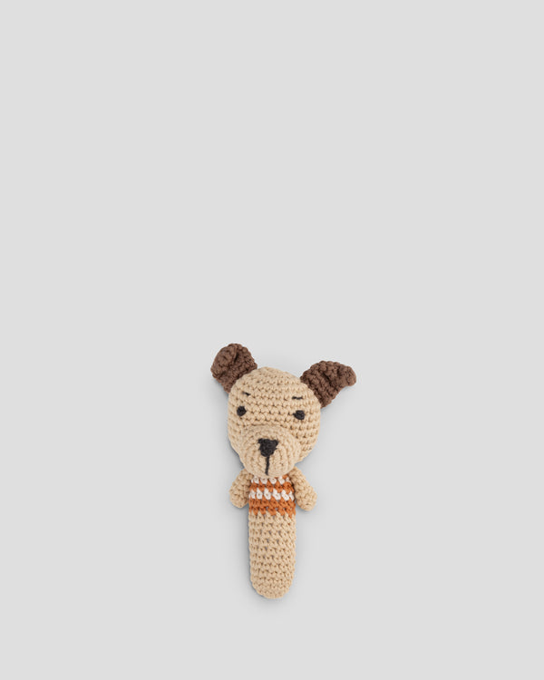 The Little Linen Company Crochet Baby Rattle - Basil the Barklife Dog