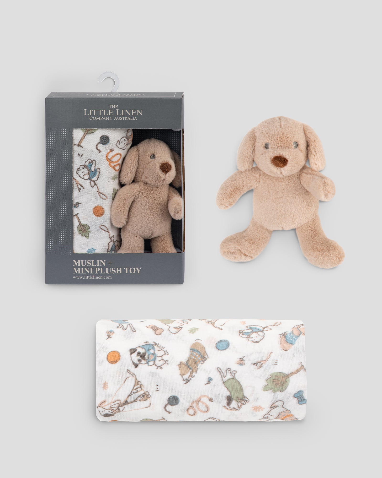 The Little Linen Company Soft Plush Toy & Baby Muslin Wrap - Barklife Dog
