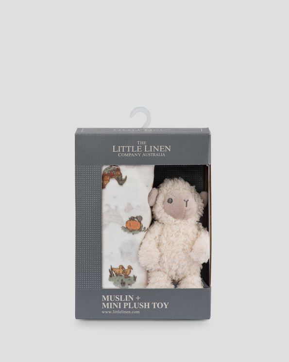 The Little Linen Company Soft Plush Toy & Baby Muslin Wrap - Farmyard Lamb