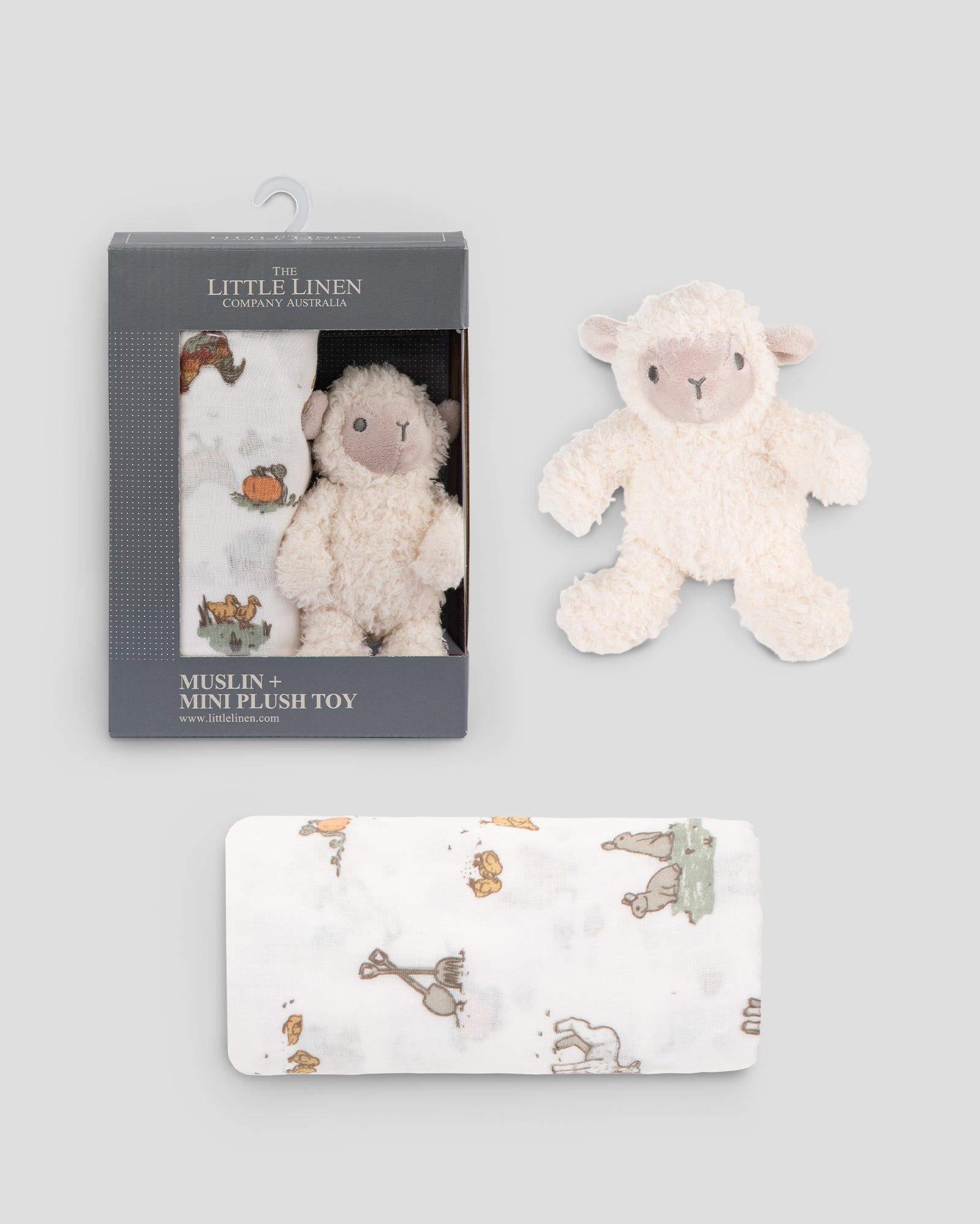 The Little Linen Company Soft Plush Toy & Baby Muslin Wrap - Farmyard Lamb