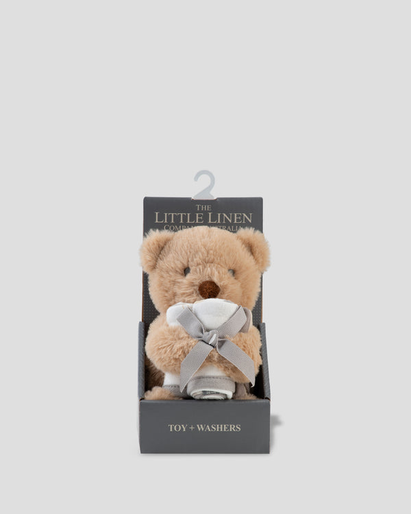 Little Linen Plush Toy Washers Nectar Bear Front Pack