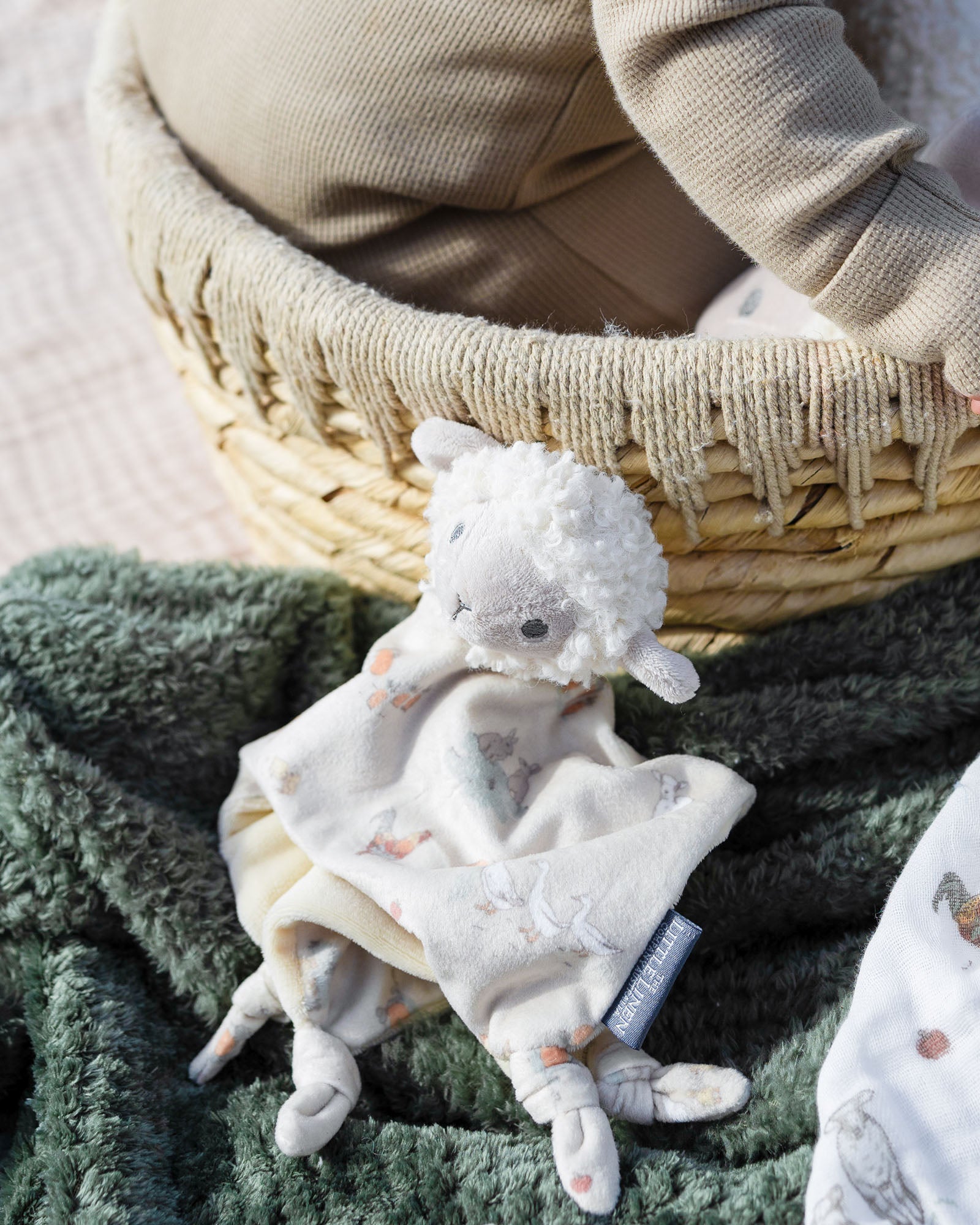 Little Linen Lovie Comforter Farmyard Lamb Lifestyle