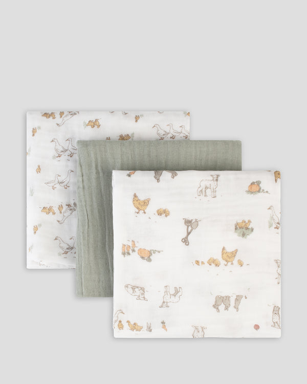 Little Linen Muslin 3pk Wrap Farmyard Lamb Product