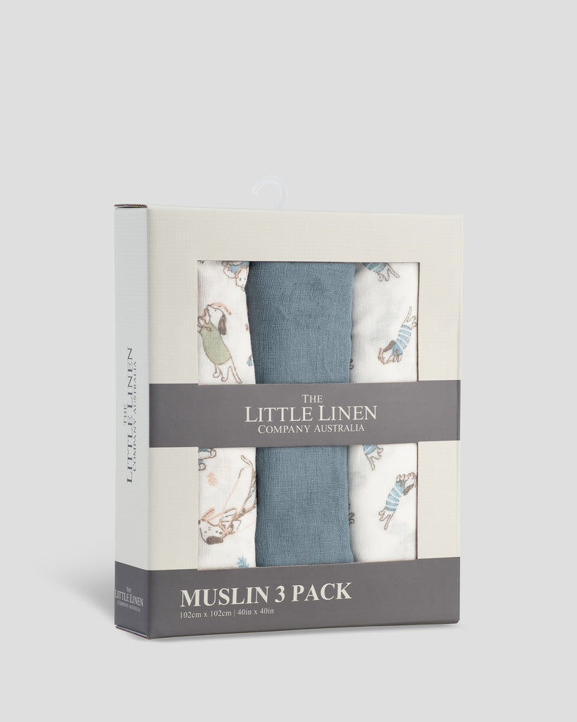 Little Linen Muslin 3pk Wrap Barklife Dog Side Pack