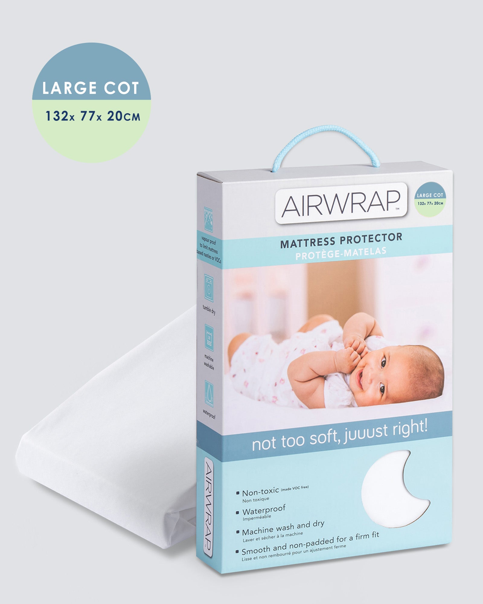 Airwrap Mattress Protector Large Cot pack product sidepack