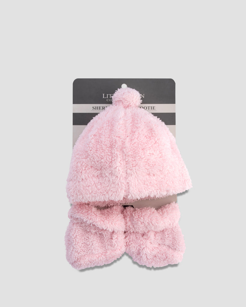 little linen sherpa beanie bootie Pastel pink pack