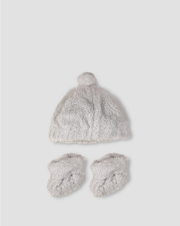 The Little Linen Company Sherpa Baby Beanie + Bootie - Drizzle Grey