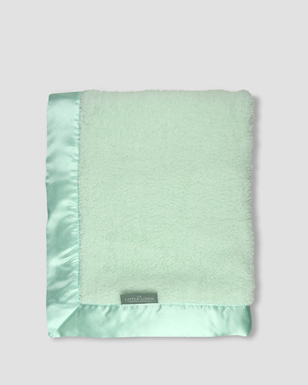 Little Linen Sherpa Stroller Blanket Muted Mint