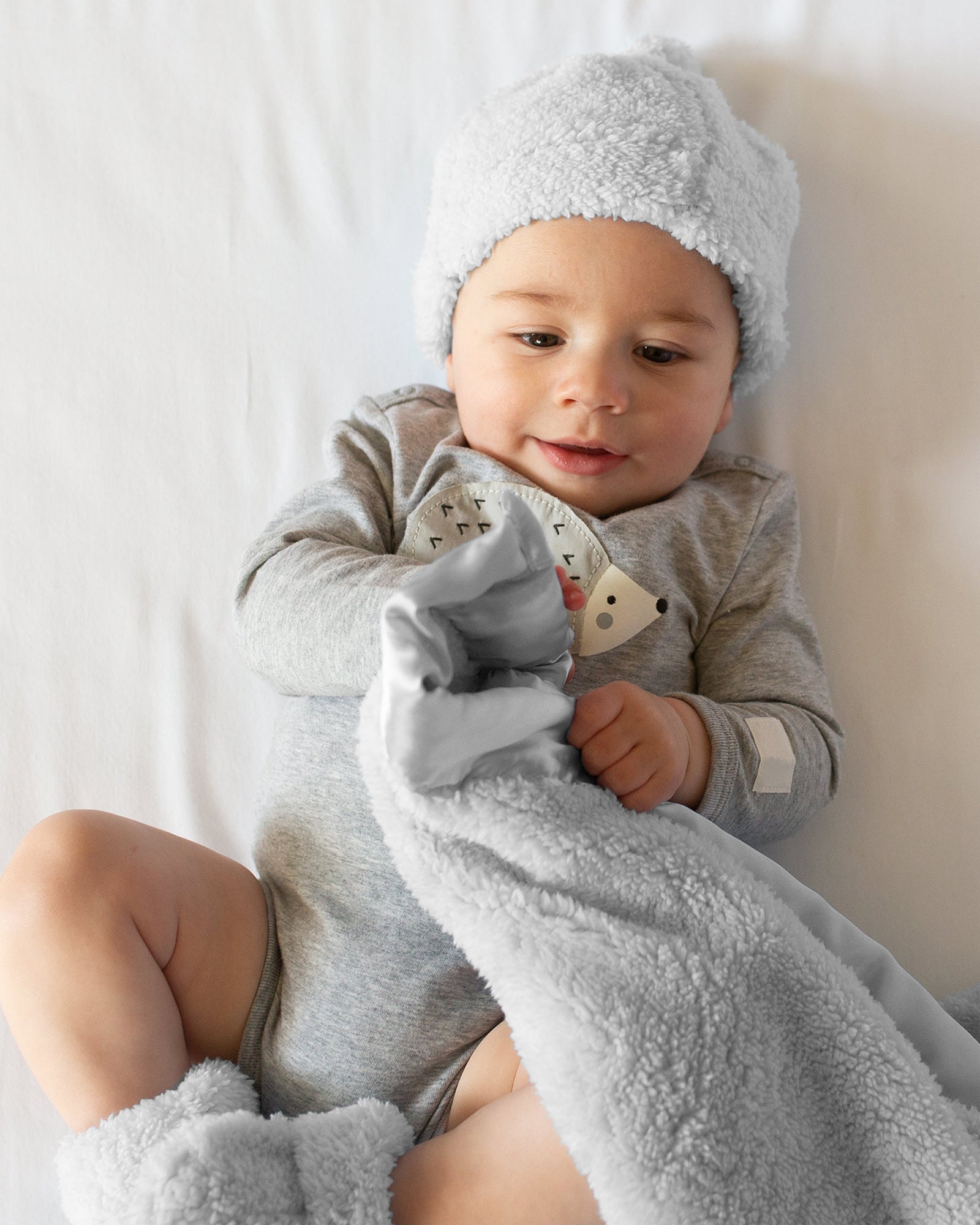 The Little Linen Company Sherpa Baby Stroller Blanket Drizzle Grey Little Linen Created