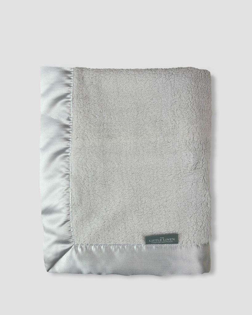 The Little Linen Company Sherpa Baby Stroller Blanket Drizzle Grey Little Linen Created
