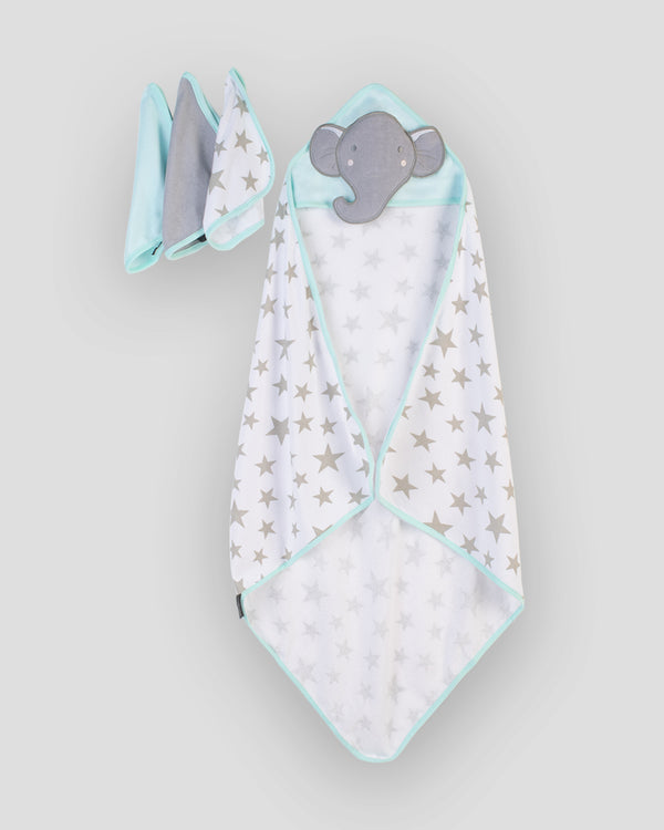 The Little Linen Company Character Baby Hooded Towel + Washers - Elephant Star