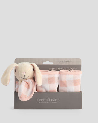 The Little Linen Company Towelling Baby Face Washer + Toy Set - Ballerina Bunny