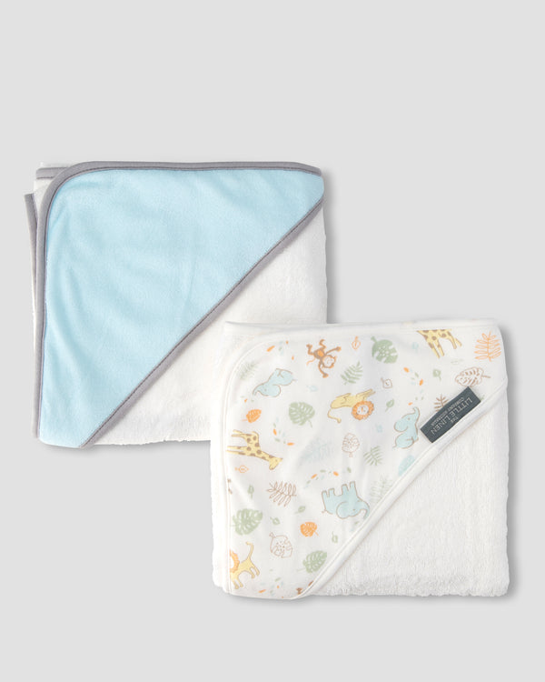 The Little Linen Company Baby Hooded Towel 2 Pack - Safari Bear