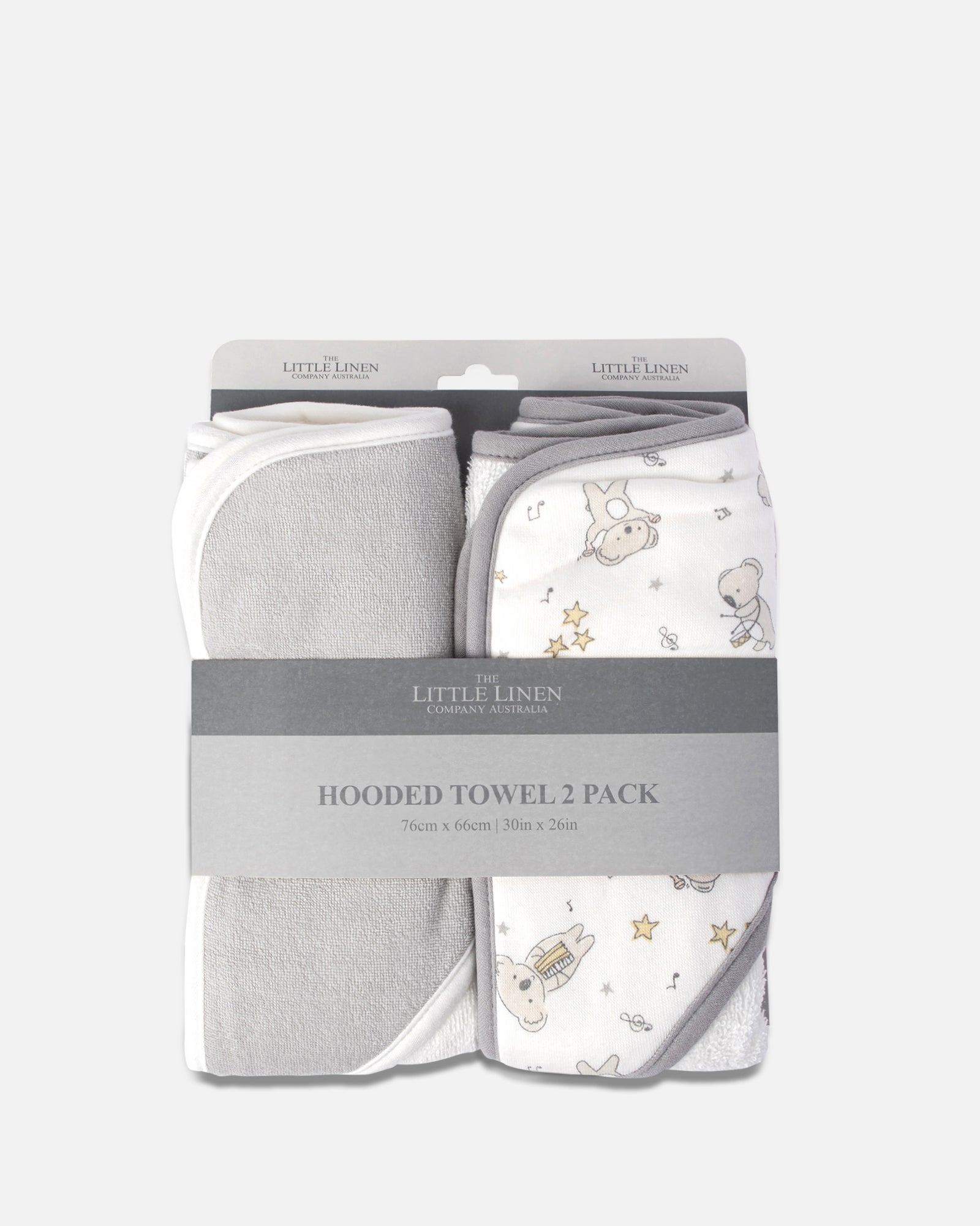 little linen Hooded Towel 2pk Cheeky Koala front pack