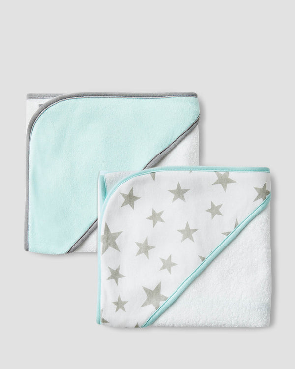 Little Linen Hooded Towel 2pk Starlight Mint