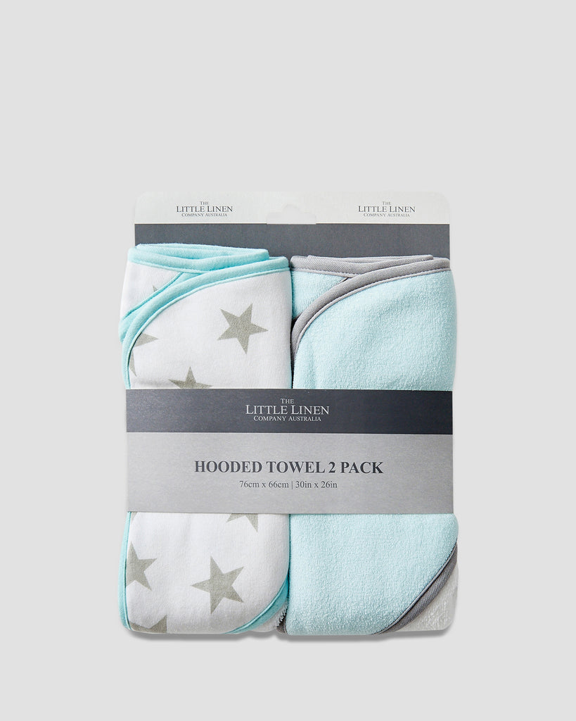 Little Linen Hooded Towel 2pk Starlight Mint