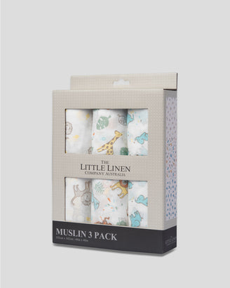 little linen Muslin 3pk safari Bear Side pack