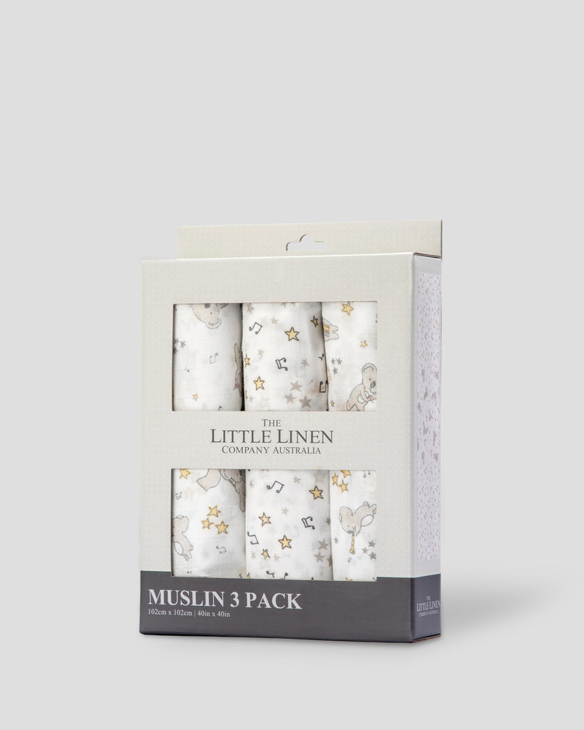 The Little Linen Company Baby Muslin Wrap 3 Pack Prints - Cheeky Koala