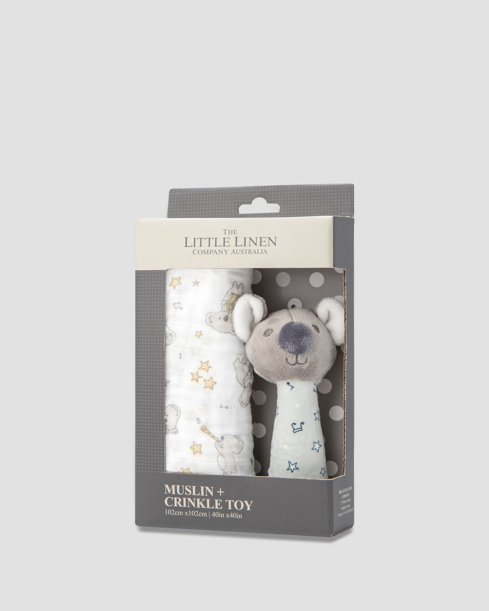 Little linen Muslin Wrap Crinkle Toy Cheeky Koala