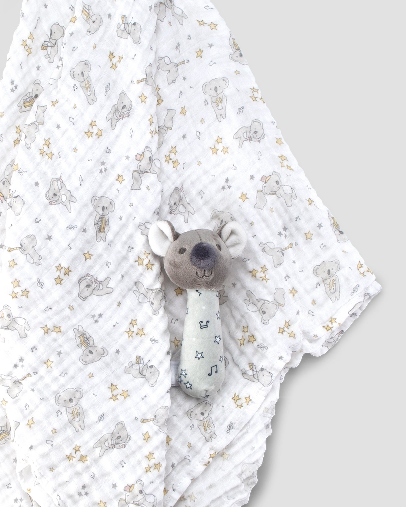 Little linen Muslin Wrap Crinkle Toy Cheeky Koala