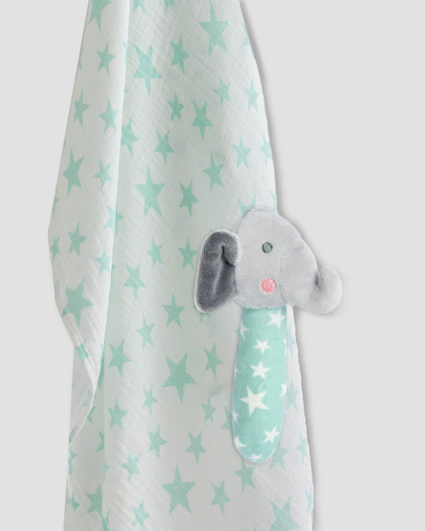 Little Linen Muslin Wrap & Crinkle Toy Seafoam Elephant