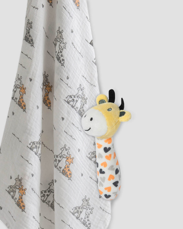 Little Linen Muslin Wrap & Crinkle Toy Orange Giraffe