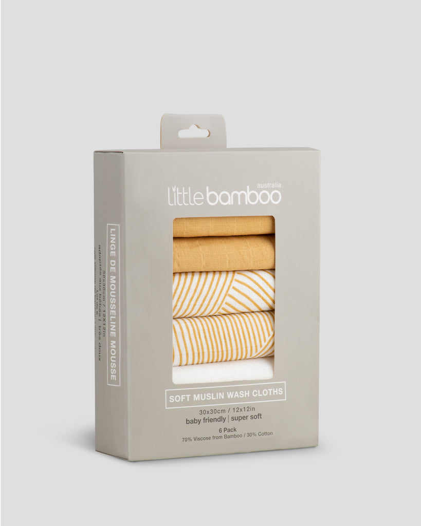 Little Bamboo Muslin Washers 6Pk Linear Sands Marigold Little Linen Created