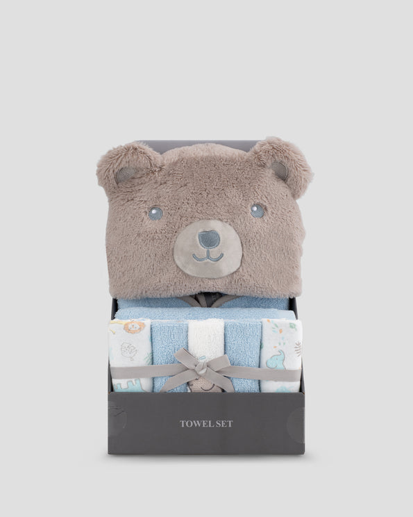The Little Linen Company Baby Towel Gift Set - Safari Bear