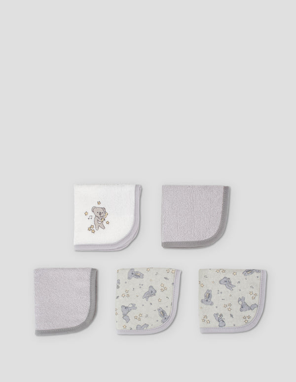 The Little Linen Company Baby Towelling Washer 5 Pack - Cheeky Koala