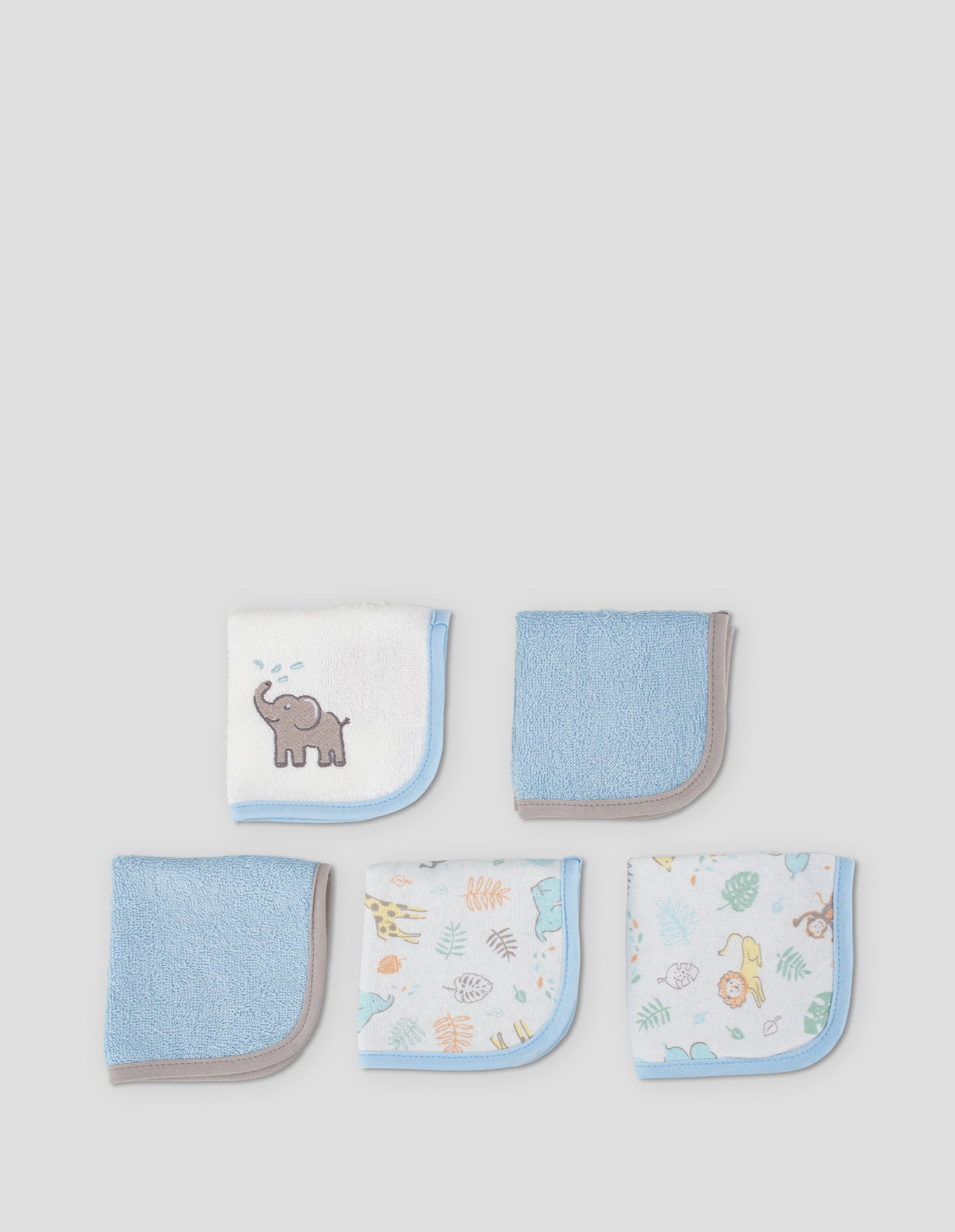 The Little Linen Company Baby Towelling Washer 5 Pack - Safari Bear