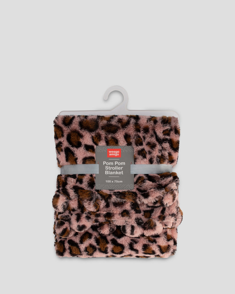 Weegoamigo Plush Pom Pom Blanket - Leopard Pink